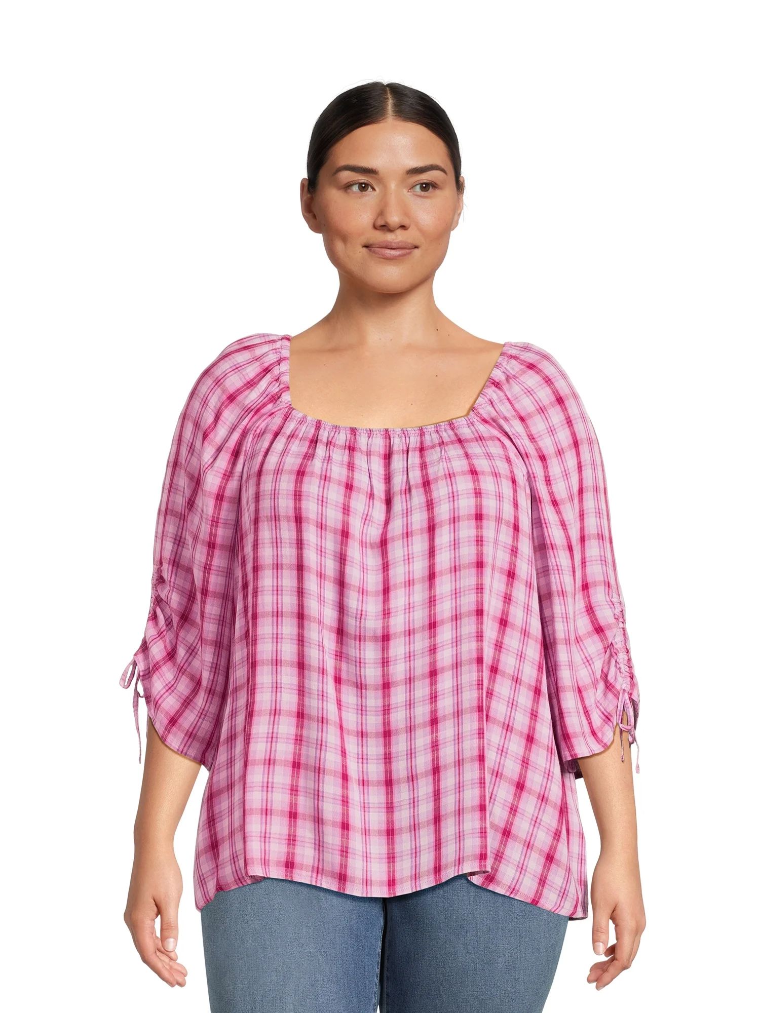Terra & Sky Women's Plus Size Square Neck Rouched Top, Sizes 0X-4X | Walmart (US)