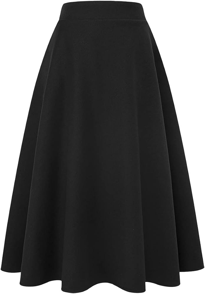 IDEALSANXUN Womens Plaid Wool Skirts Elastic Waist A-Line Pleated Tartan Long Skirts | Amazon (US)