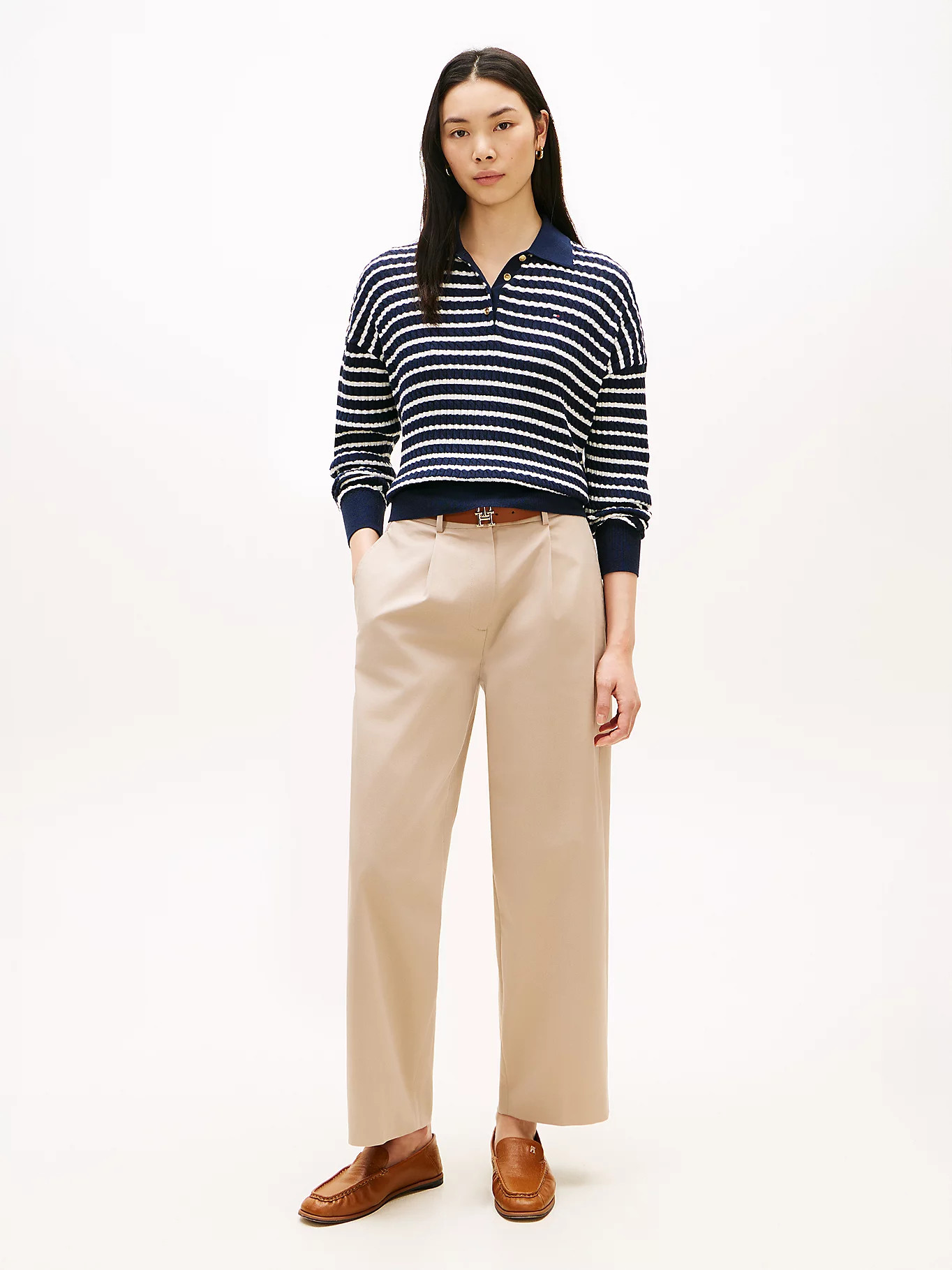 Barrel Leg Mid Rise Chinos | Beige | Tommy Hilfiger | Tommy Hilfiger UK