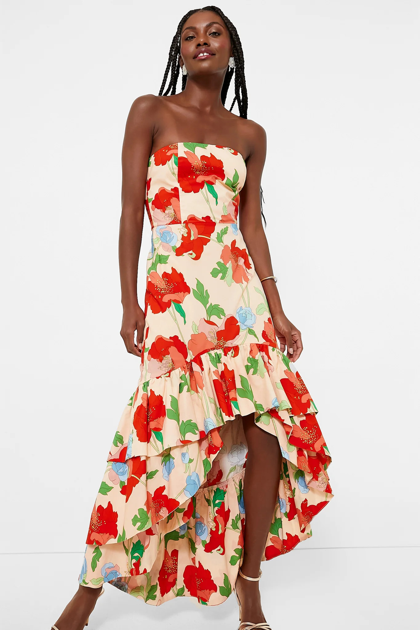Red Multi Floral Strapless Malory Dress | Tuckernuck (US)