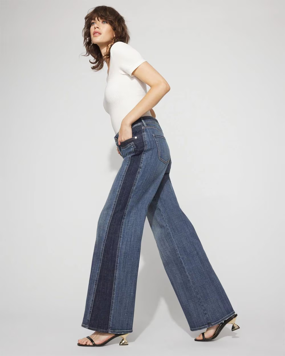 High-Rise Colorblocked Wide-Leg Jean | White House Black Market