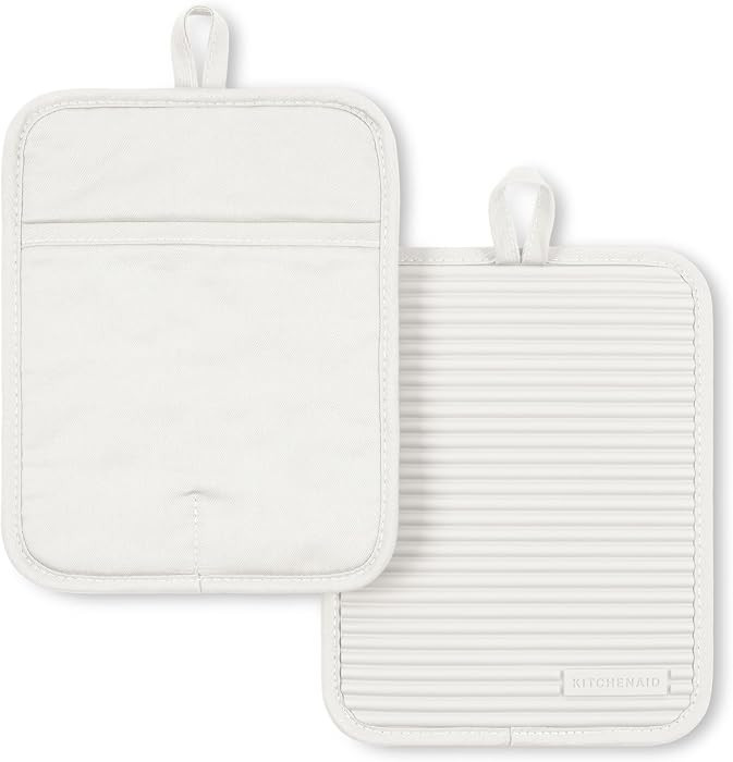 KITCHENAID Ribbed Soft Silicone Pot Holder 2-Pack Set, Porcelain, 7"x9" | Amazon (US)