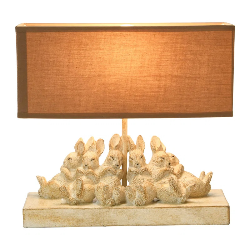 Ekkehard Resin Rabbit Table Lamp with Rectangle Linen Shade | Wayfair North America
