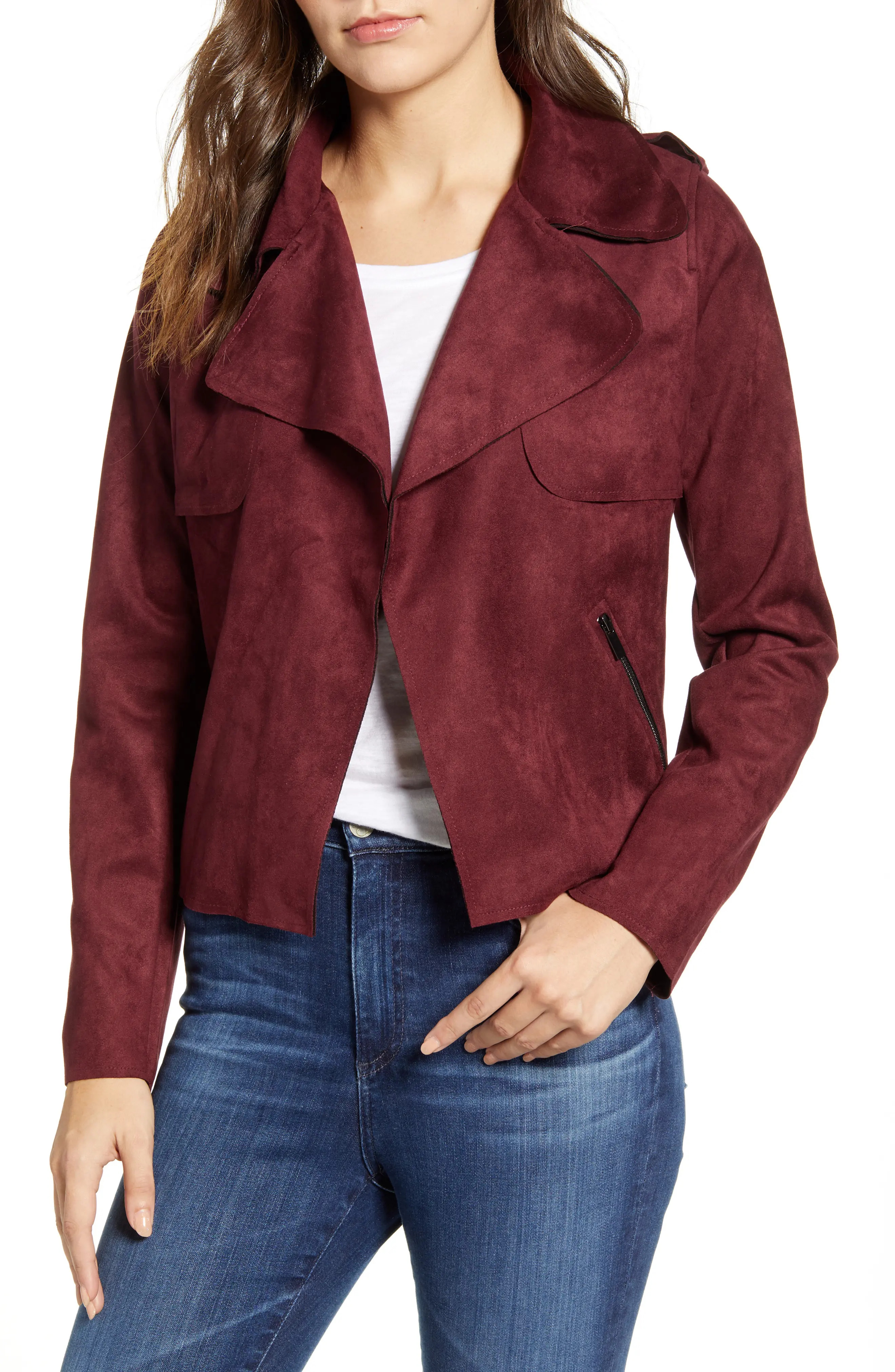 Women's Kut From The Kloth Jacee Draped Moto Jacket, Size Medium - Burgundy | Nordstrom