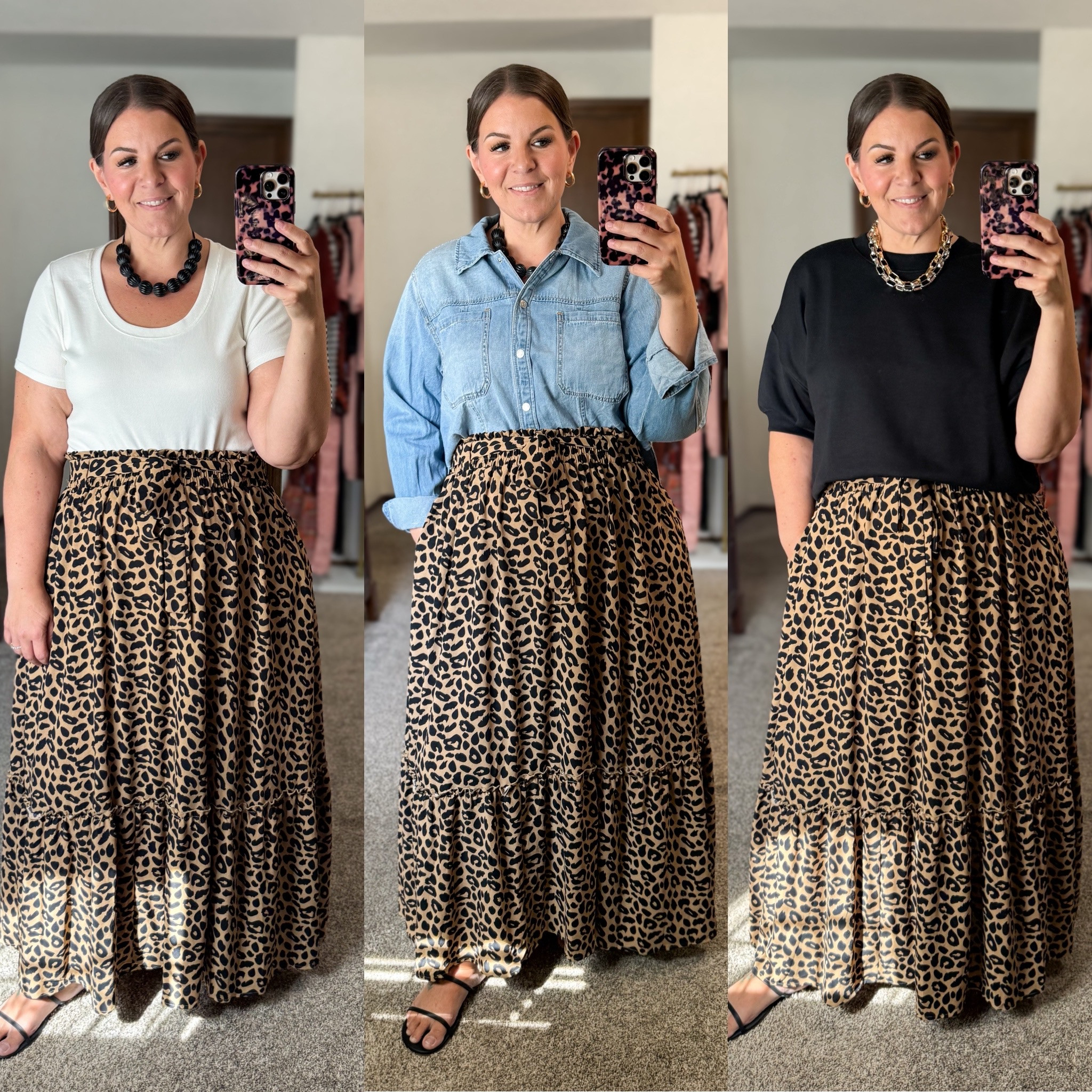 This leopard skirt is an old favorite from last year's fall outfits and it's still available under $20! This one is a curve friendly option and runs true to size. It you're petite you might want to skip - I'm 5'7 and it's to the floor on me. 

 #LTKootd #LTKOver40 #LTKPlusSize