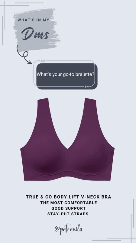 Hands down the most comfortable wireless bra. Comes in a multitude of colors. Available at Amazon and Nordstrom. TTS. Don't size up, you'll lose support and strap stability.
.
.
plus size bra, wireless bras, comfortable bra, true & Co, no underwire bras, bralette, bralettes, midsize style, midsize fashion, plus size underwear 

#LTKcurves #LTKunder100 #LTKFind
