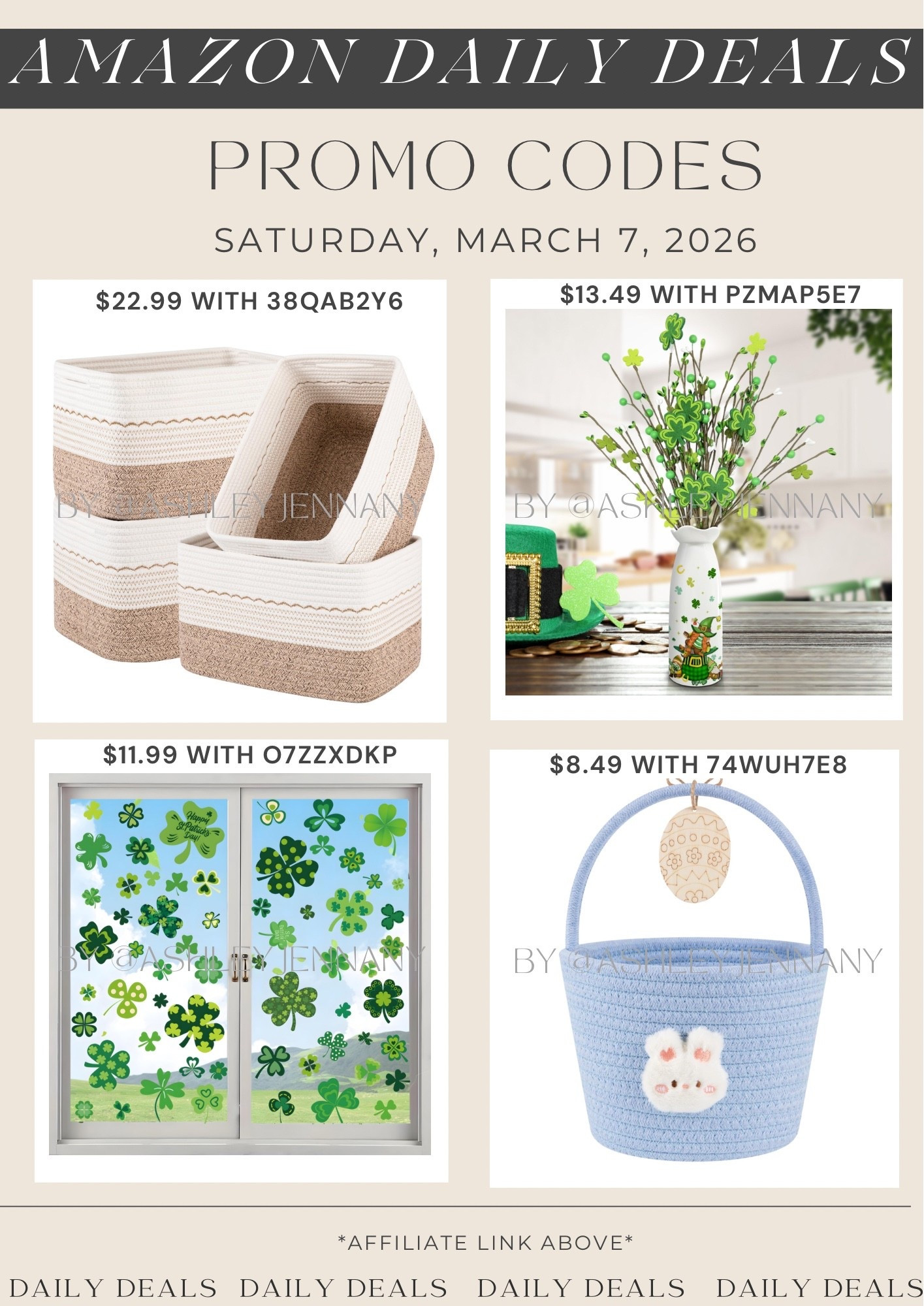Amazon deals on storage baskets, St. Patrick’s Day decorations, and Easter basket

#LTKHome #LTKSeasonal #LTKSaleAlert