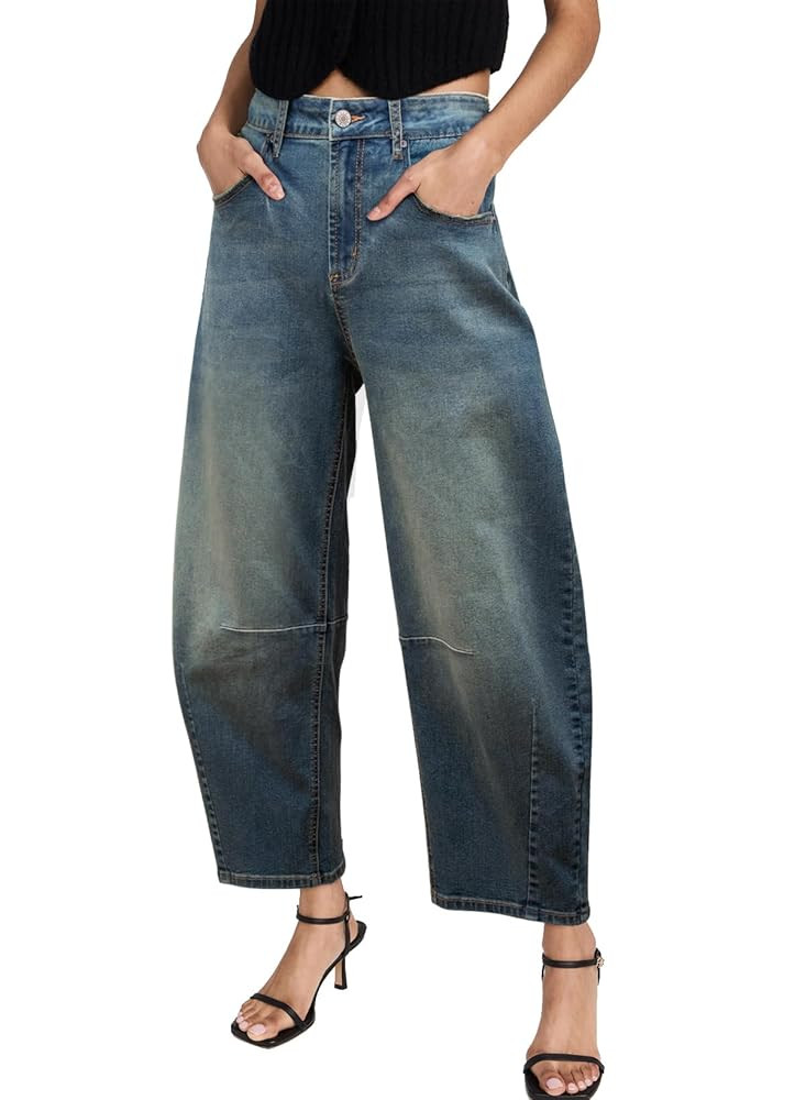 Sidefeel Women's Barrel Jeans Wide Leg Vintage Mid Rise Y2k Baggy Boyfriend Ankle Denim Pants | Amazon (US)