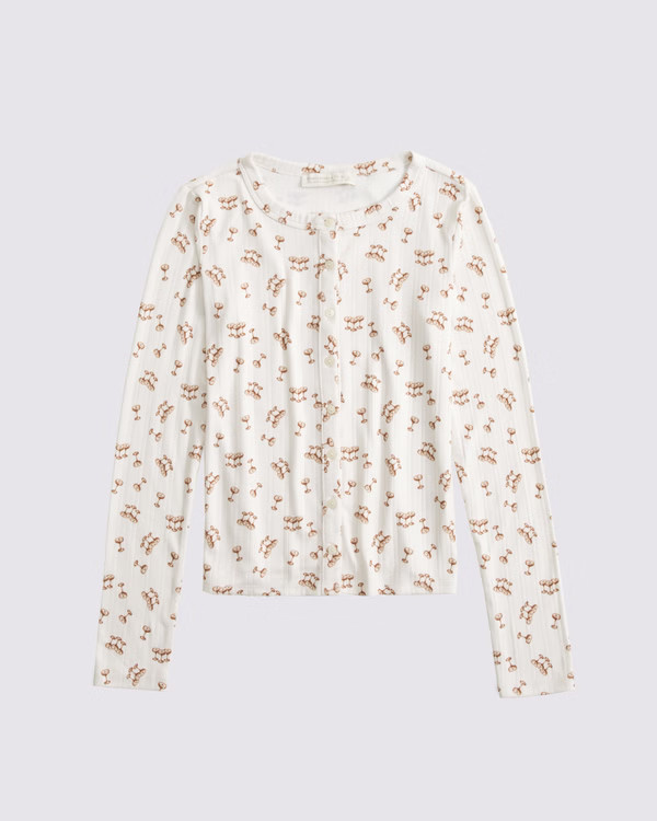 Long-Sleeve Pointelle Sleep Top | Abercrombie & Fitch (US)