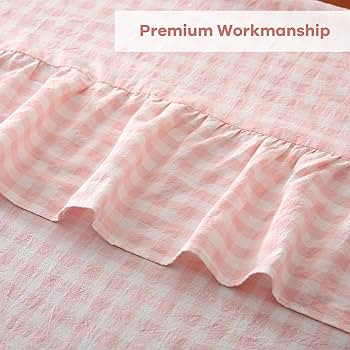 Blush White Plaid Ruffled Table Cloth Rectangular for Seat 8-10, 100% Washed Cotton Buffet Cottag... | Amazon (US)