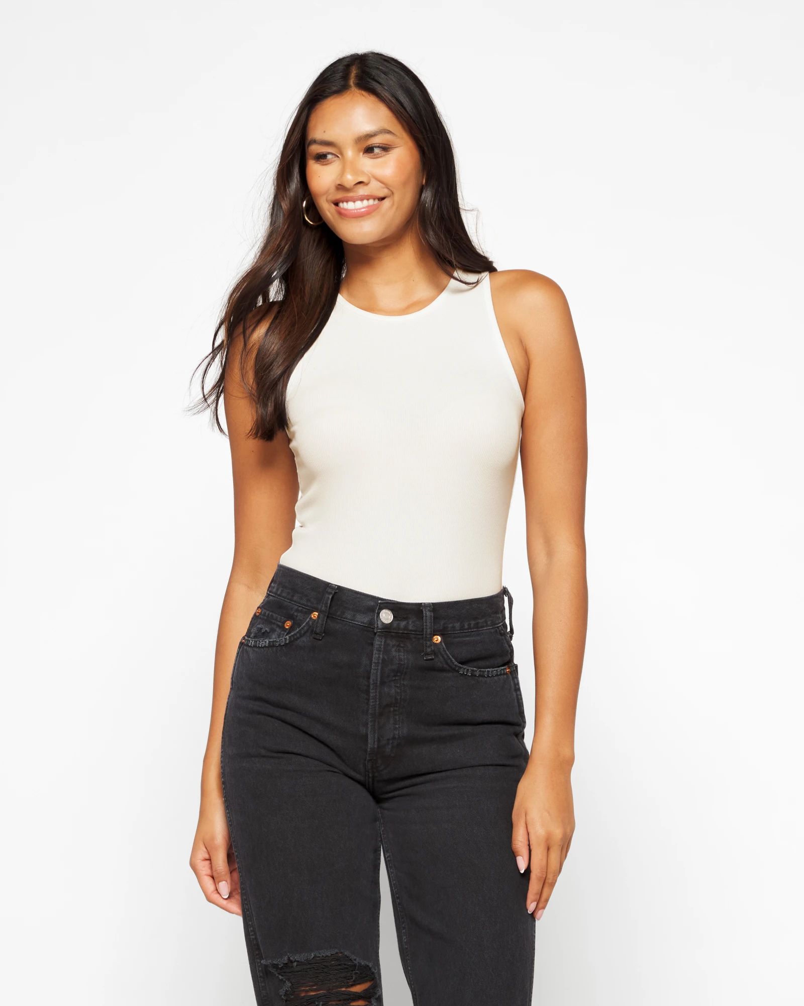 Erika High Neck Modal Fitted Rib Knit Tank | Stitch Fix