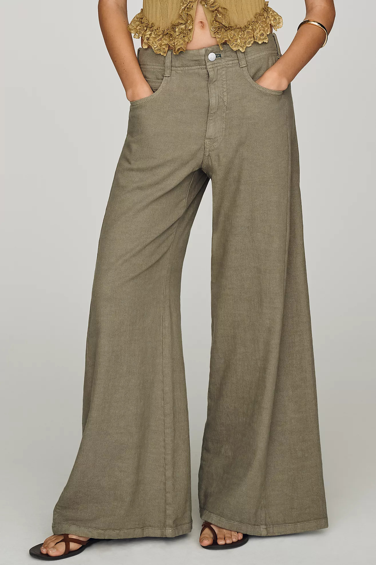 Pilcro Adi Linen Blend Mid-Rise Flare Pants | Anthropologie (US)