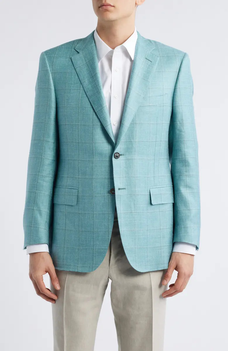 Canali Siena Regular Fit Green Windowpane Check Cashmere & Linen Blend Sport Coat | Nordstromrack | Nordstrom Rack