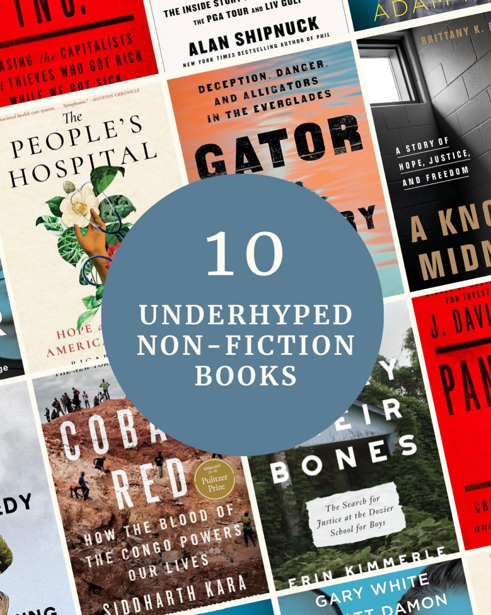 10 UNDERHYPED NON-FICTION BOOKS

I’ve read quite a bit of non-fiction over the last several years, and there have been many books that have impacted me. I still think about them.

But I don’t see them much (or at all) on bookstagram. So, I put together a list of 10 “underhyped” non-fiction books that deserve more recognition!

📚 Pandemic, Inc. by J David McSwane
📚 LIV and Let Die by Alan Shipnuck
📚 This is Going to Hurt by Adam Kay
📚 The Worth of Water by Gary White and Matt Damon
📚 The People’s Hospital by Ricardo Nuila
📚 Gator Country by Rebecca Renner
📚 A Knock at Midnight by Brittany Barnett
📚 A Living Remedy by Nicole Chung
📚 Cobalt Red by Siddharth Kara
📚 We Carry Their Bones by Erin Kimmerle

These non-fiction books cover a variety of topics - from healthcare to golf to cobalt mining - and they’ve all made a huge impact on me.

I highly recommend them all!

Are there non-fiction books you’ve loved and wish you could see on bookstagram more?!

#nonfictionbooks #nonfictionbookstagram #nonfictionbookparty #booklists #booklist #underhypedbooks #bookrecs #readingisfun #readersofig #readersofinstagram #bibliophilelife #bookwormproblems