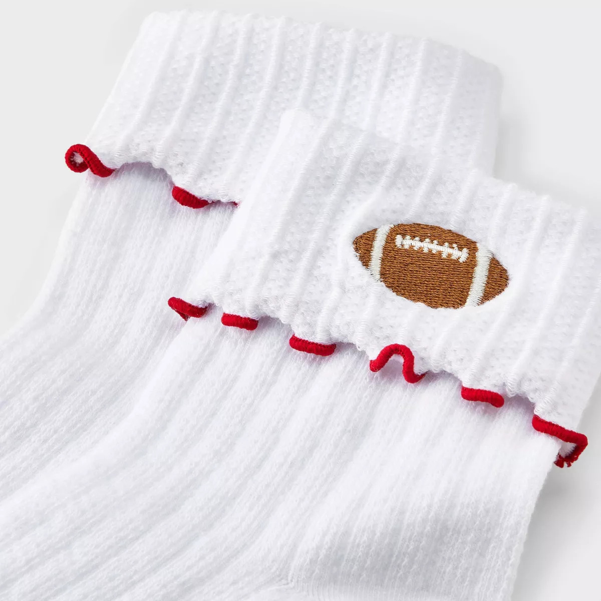 Women's Game Day Embroidered Football Pointelle Bobby Socks with Lettuce Edge Cuff - Wild Fable... | Target