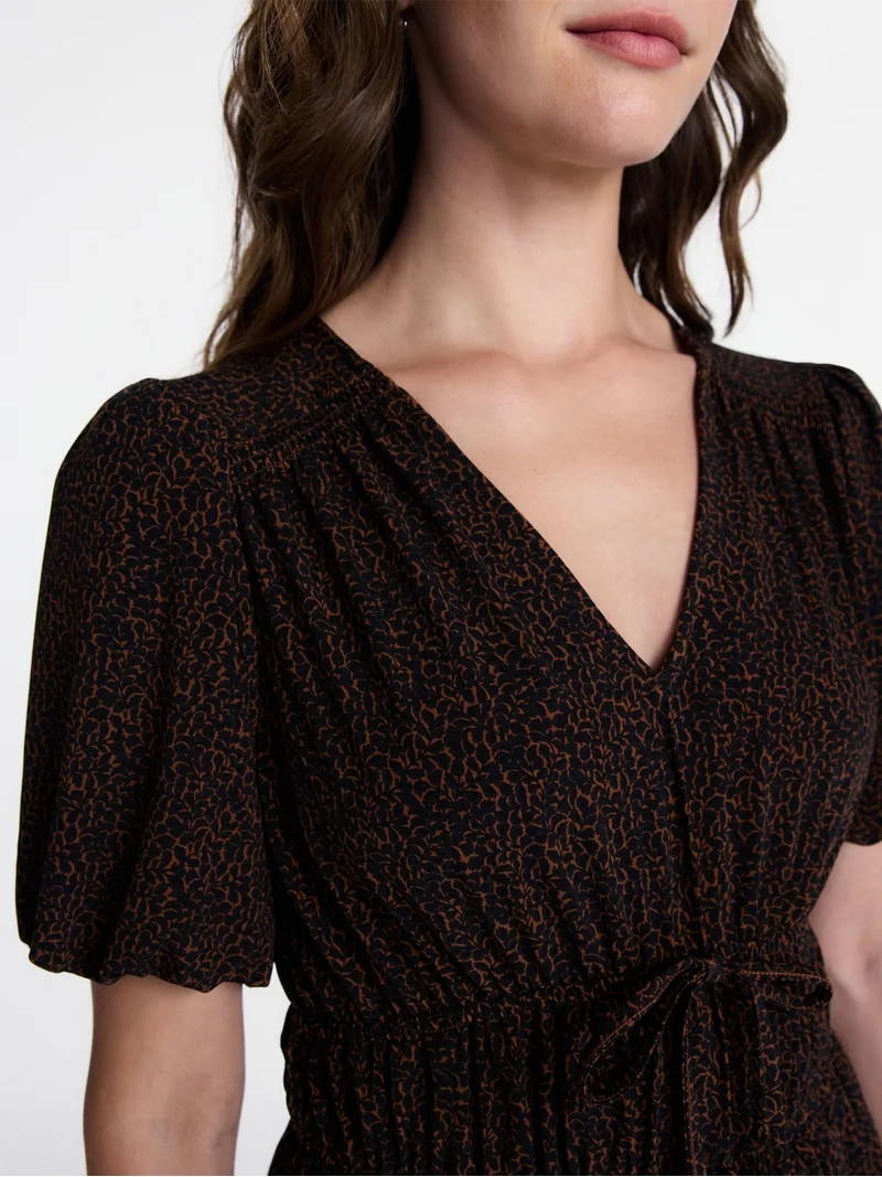 Time and Tru Women's V Neck Shirred Peplum Top, Sizes XS-XXXL | Walmart (US)