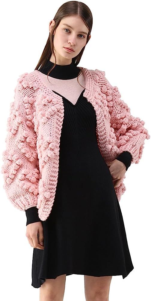 Women's Soft Heart Shape Balls Hand Knit Open Front Hot Pink/Ivory/Lavender/Pink/Army Green/Wine ... | Amazon (US)