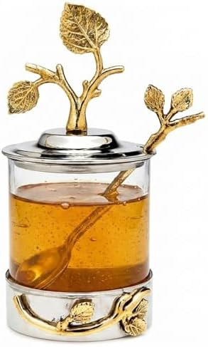 Godinger Elegant Leaf Jam & Honey Jar with Spoon – Stylish Stainless Steel & Glass Dish For Con... | Amazon (US)