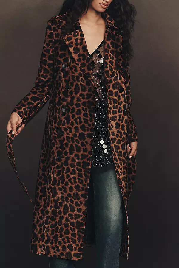 Avec Les Filles Flocked Velvet Animal Print Trench Coat | Anthropologie (US)