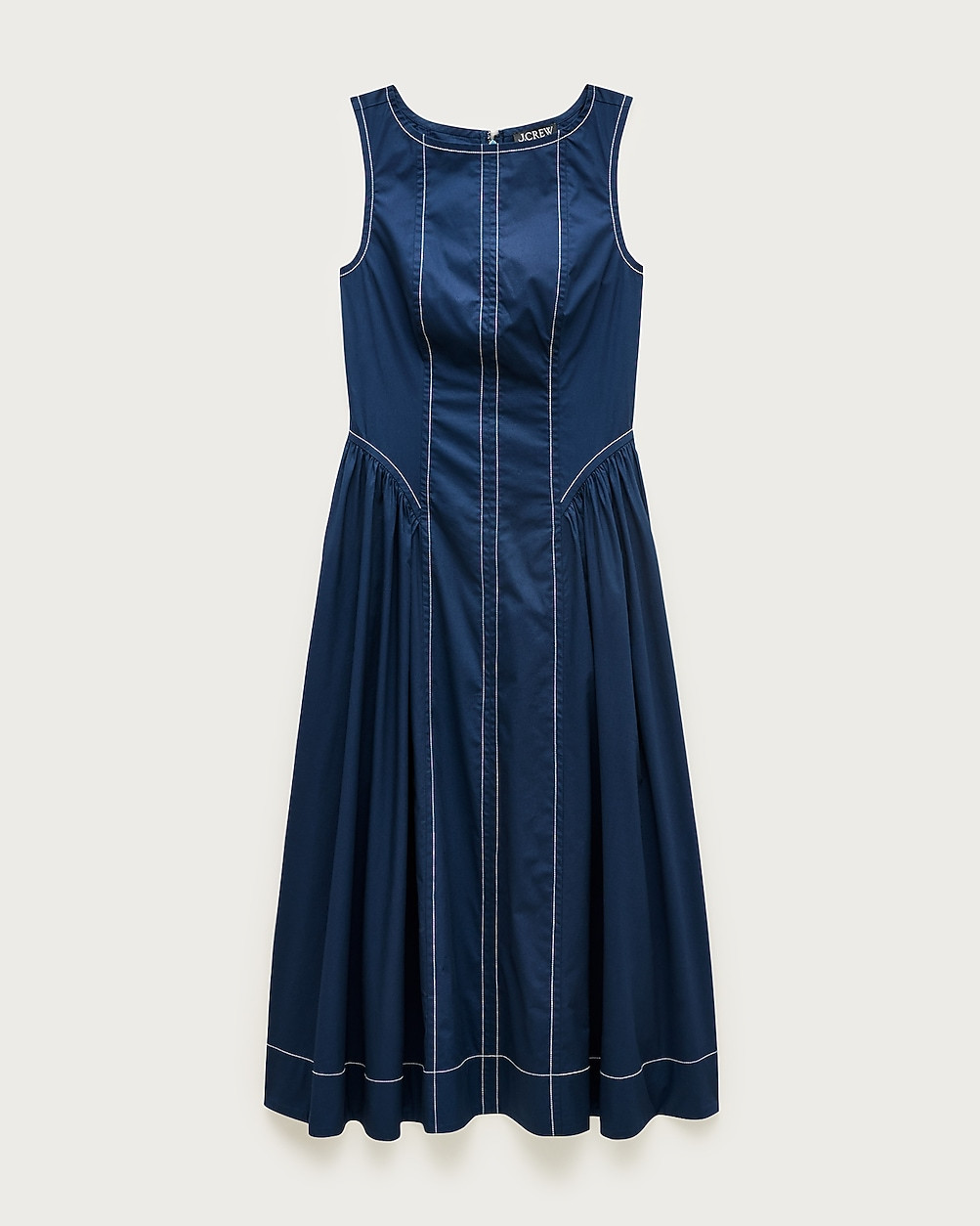 Contrast-stitch midi dress in cotton poplin | J. Crew US