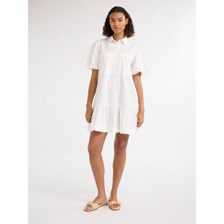 Free Assembly Women’s and Women's Plus Cotton Ruffle Mini Dress with Puff Sleeves, Sizes XS-4X | Walmart (US)