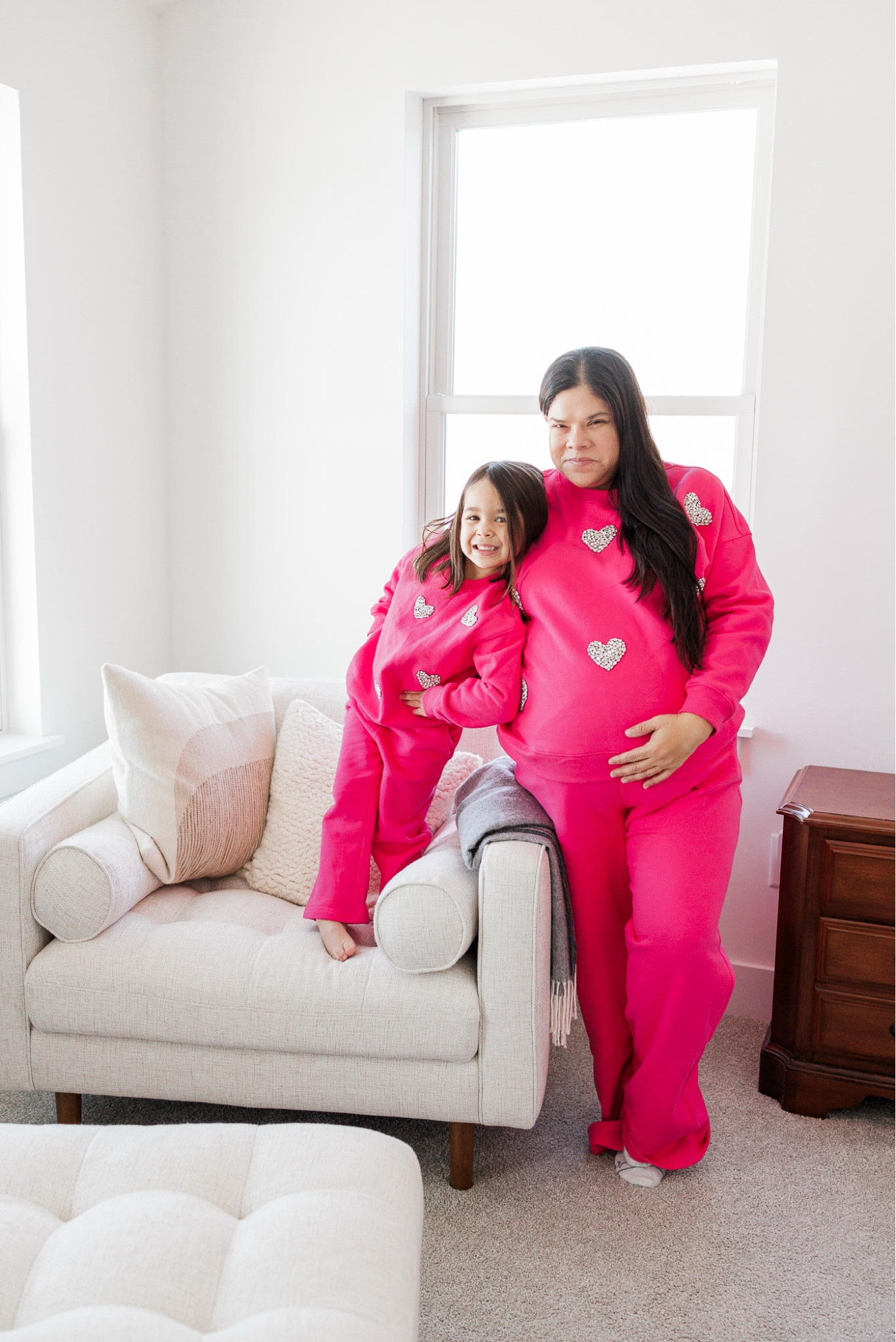 The cutest matching set from Ivy City Co! Love the sparkly heart detail and bright pink color.

Get current size for an oversized fit, size down for a more fitted look. I’m in an XL at 36 weeks pregnant and still have plenty of room. Kid sizes run large IMO. 

Use the code WEARLOVEWANDERS15 for 15% off your first order! 

#LTKPlusSize #LTKMidsize #LTKBump