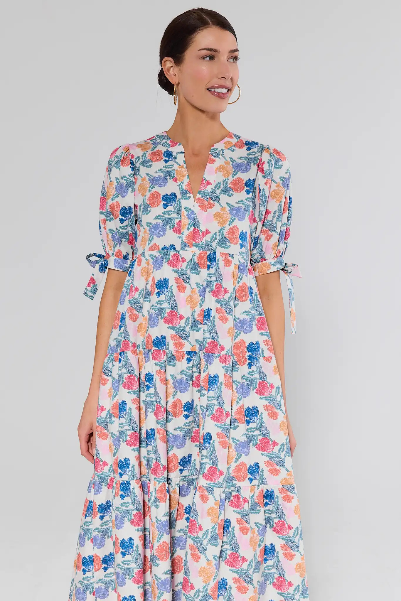 Harriet Multi Floral Printed Midi Dress | Avara