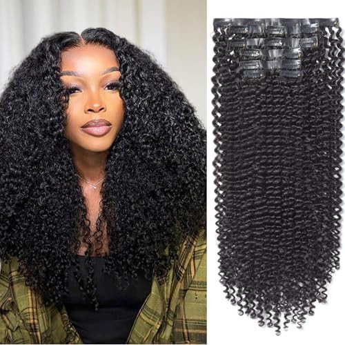LUVME HAIR Curly Clip in Hair Extensions Fullness with 1 Pack, 16inch 135g 9pcs Natural Black Kinky Curly Human Hair Clip ins for Women | Amazon (US)