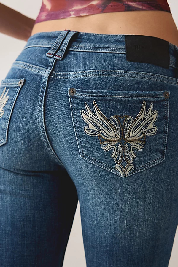 BDG Brooke Embellished Back Pocket Low-Rise Flare Jean in Tinted Denim, Women's at Urban Outfitters | Urban Outfitters (US and RoW)