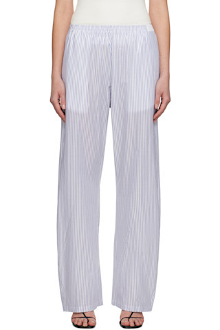 MM6 Maison Margiela - White & Blue Striped Cotton Poplin Lounge Pants | SSENSE