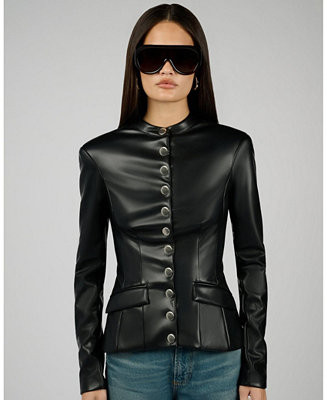 Women's Faux Leather Military Jacket | Macy's