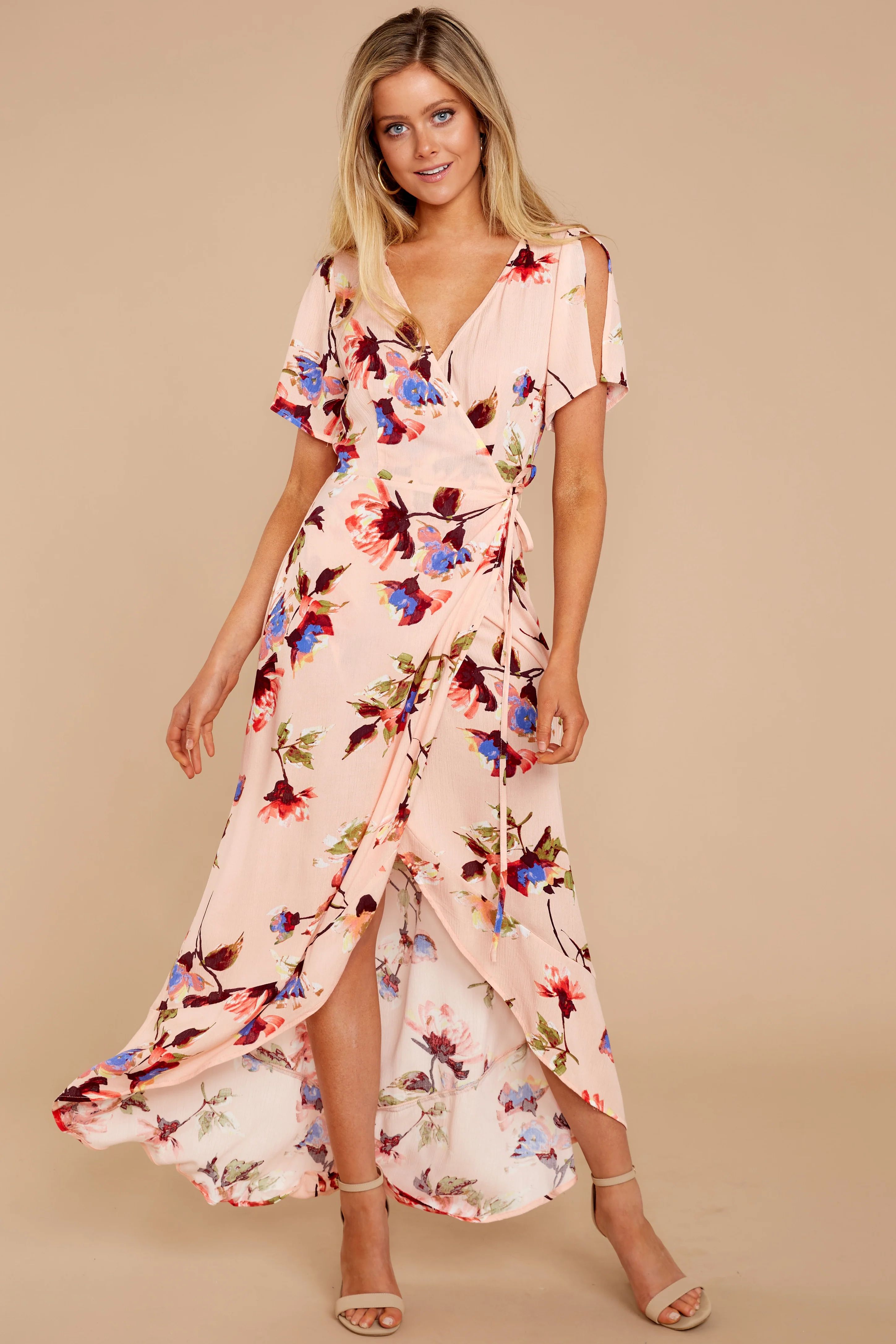 Happened To Be Peach Floral Print Wrap Dress | Red Dress 