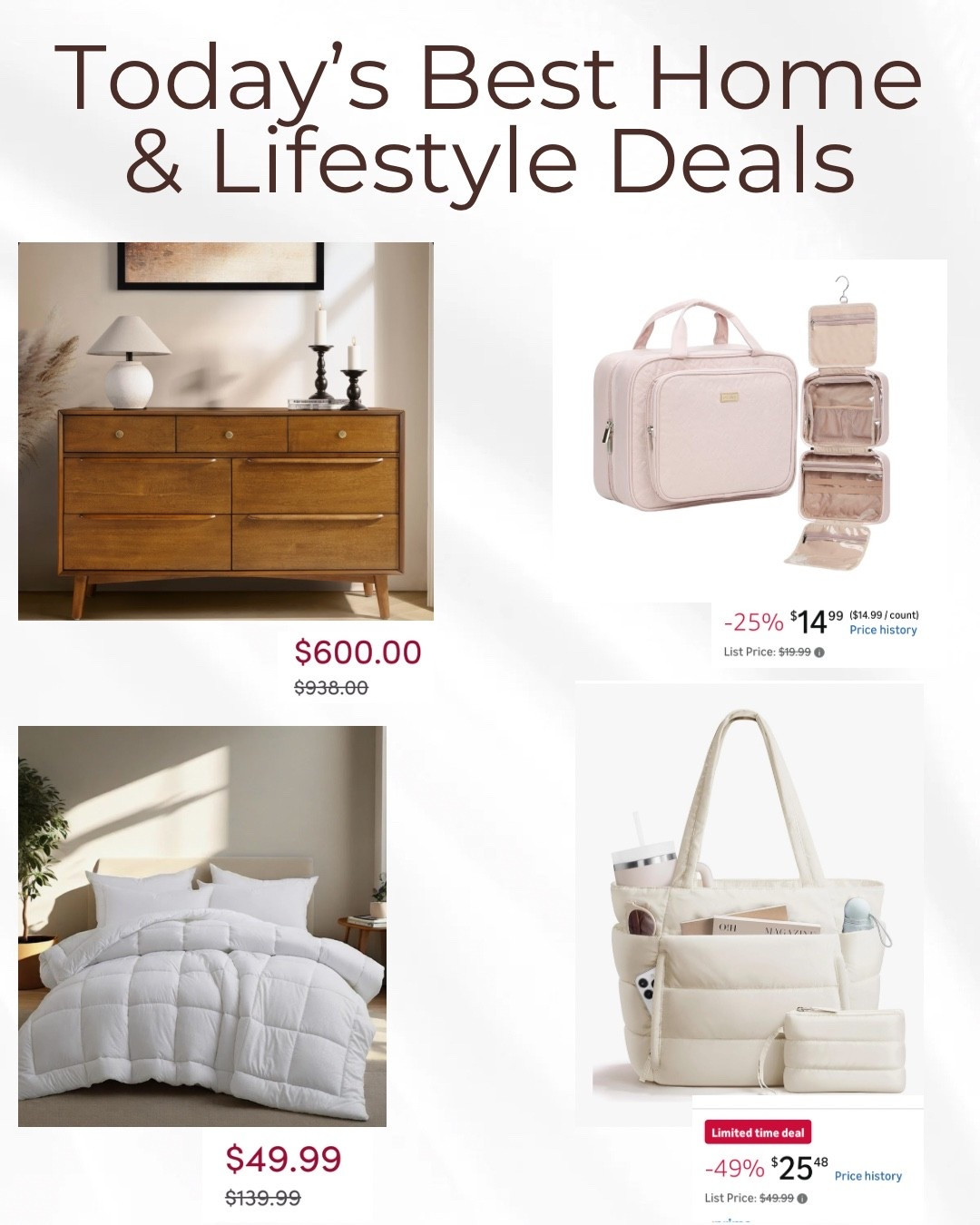 Daily deals worth checking before they disappear 👀
Furniture, home finds, and everyday favorites all marked down right now. Linking everything while prices are still good. I'm going to snag that comforter before it's gone!

@Wayfair 

#ltkdeals #wayfairfinds #dailydeals #ltkfinds #amazonfinds

#LTKtravel #LTKhome #LTKsalealert