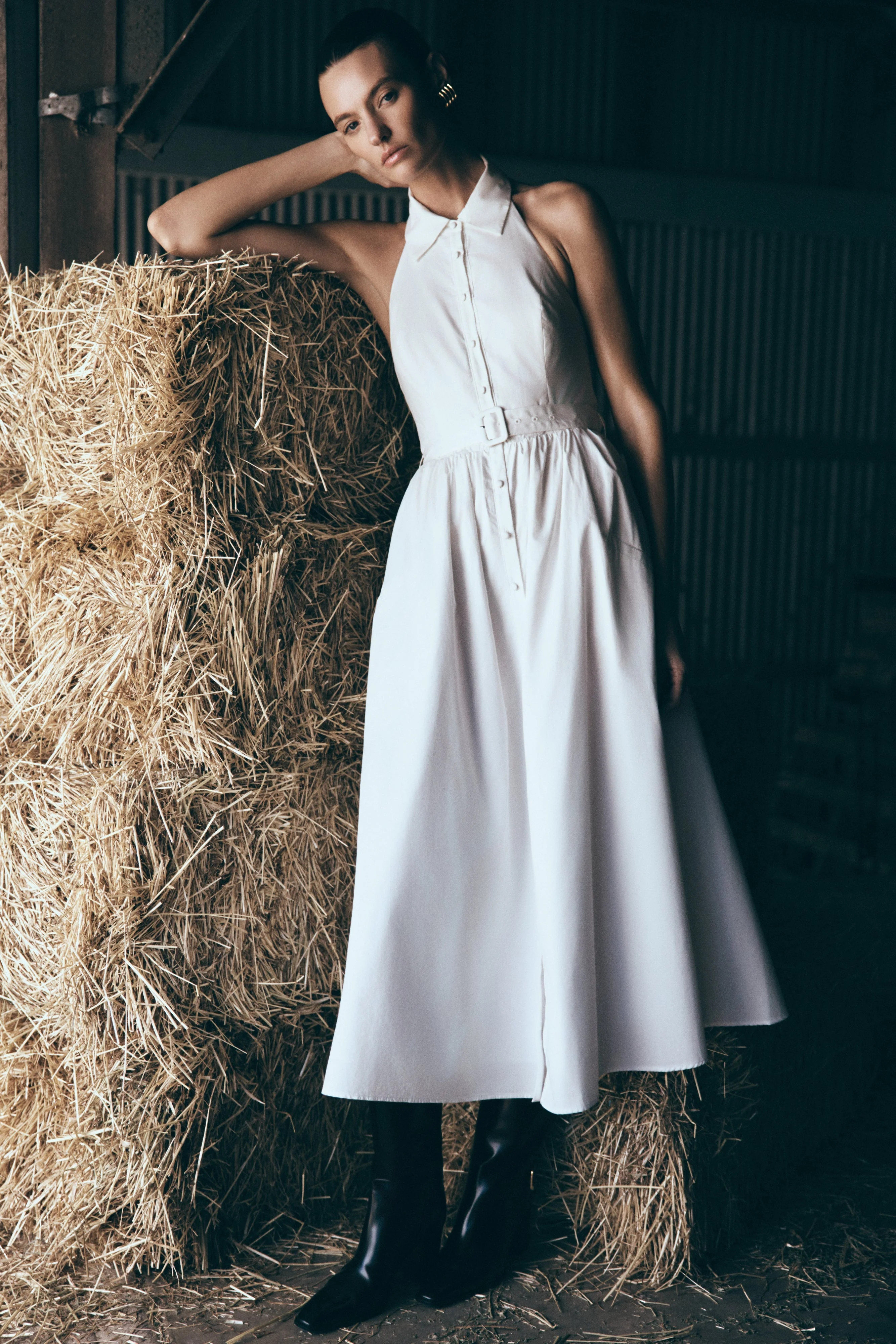 Collared Midi Dress - White | MESHKI US