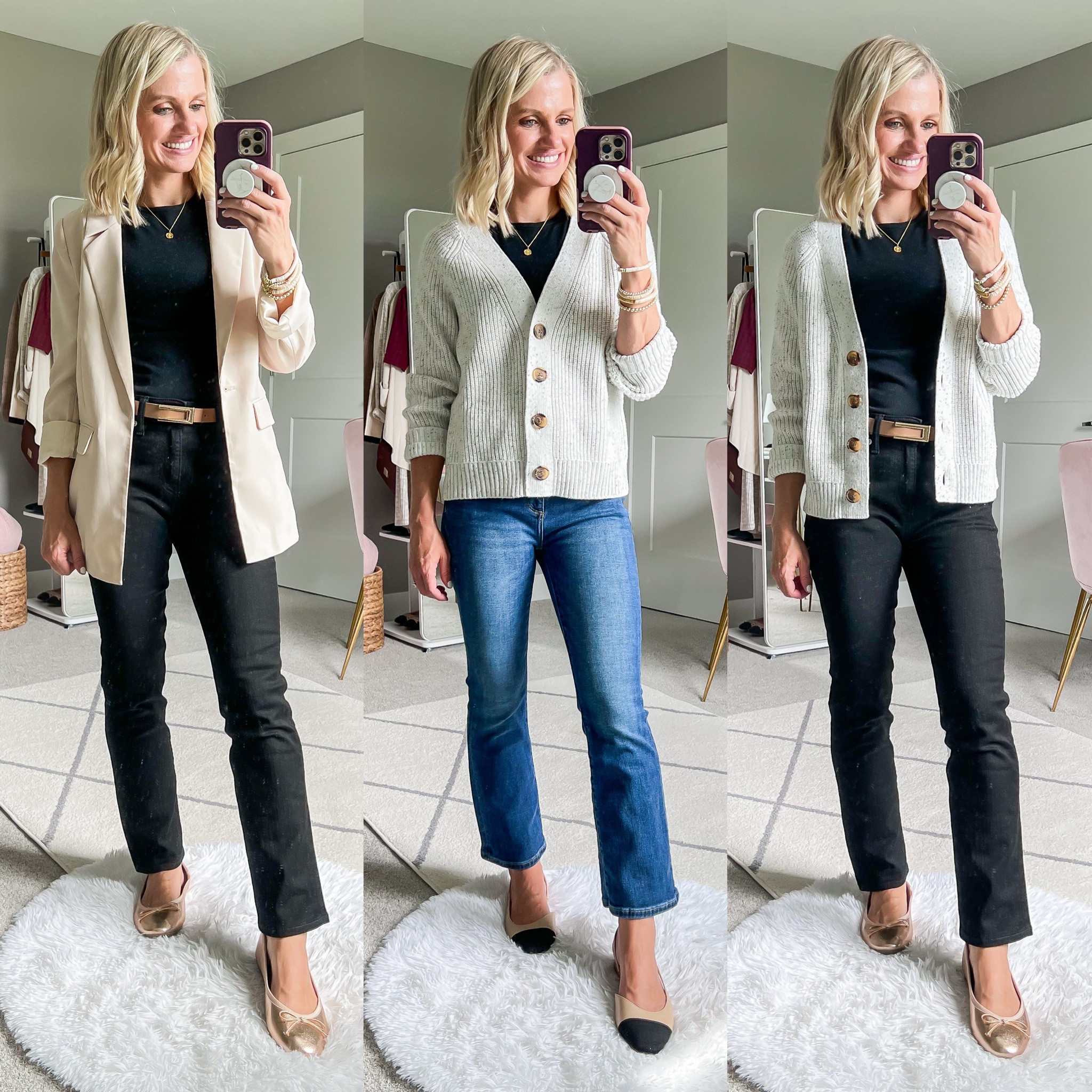 Teacher capsule wardrobe outfits!
Top (linked similar) || blazer- xs || cardigan- xs || black jeans- 26/short || jeans- 24/petite (run big) 

#LTKStyleTip #LTKFindsUnder50 #LTKWorkwear