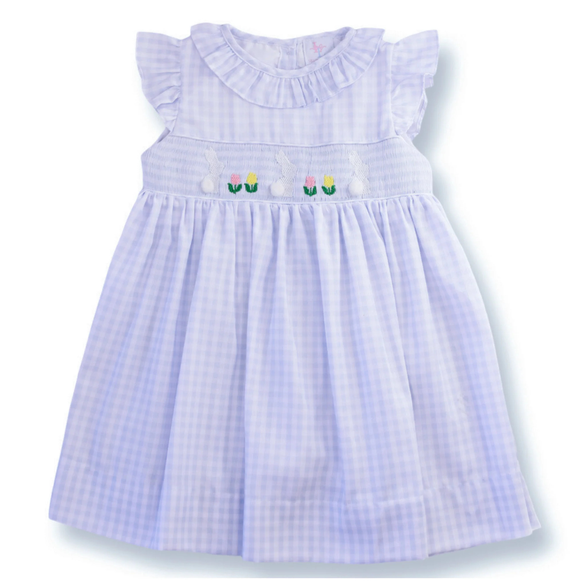 PRE-ORDER White Bunny on Blue Gingham Smocked Dress | Lillie & Lilah