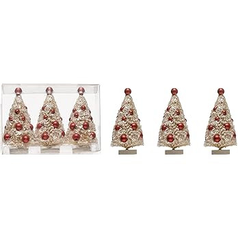Snow Flocked Bottle Brush Trees with Red Ornaments - on Wood Bases (Boxed Set of 3) | Amazon (US)
