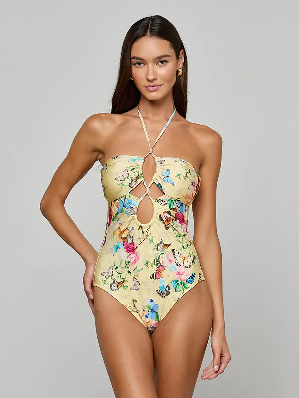 Shiva One-Piece Swimsuit in Pale Yellow Garden Butterflies | L'AGENCE | L'Agence