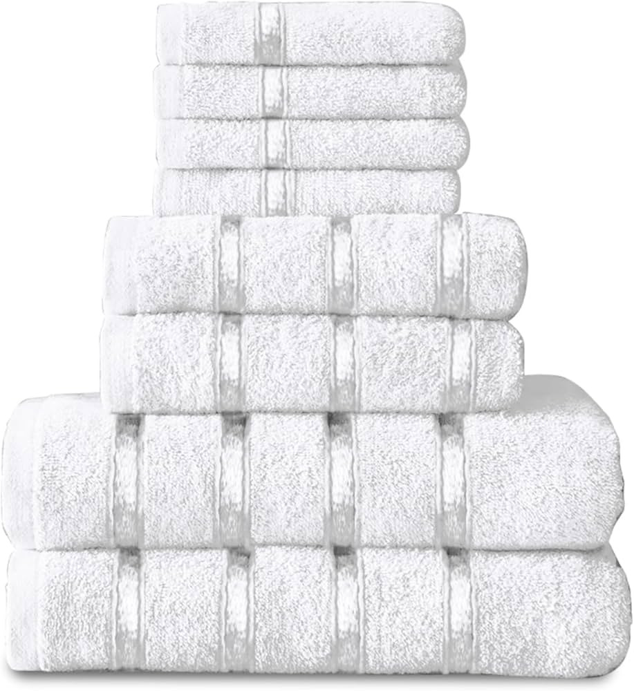 GC GAVENO CAVAILIA 8 Piece White Towel Bale Set, Quick Dry Highly Absorbent Cotton Towel Sets Bat... | Amazon (UK)