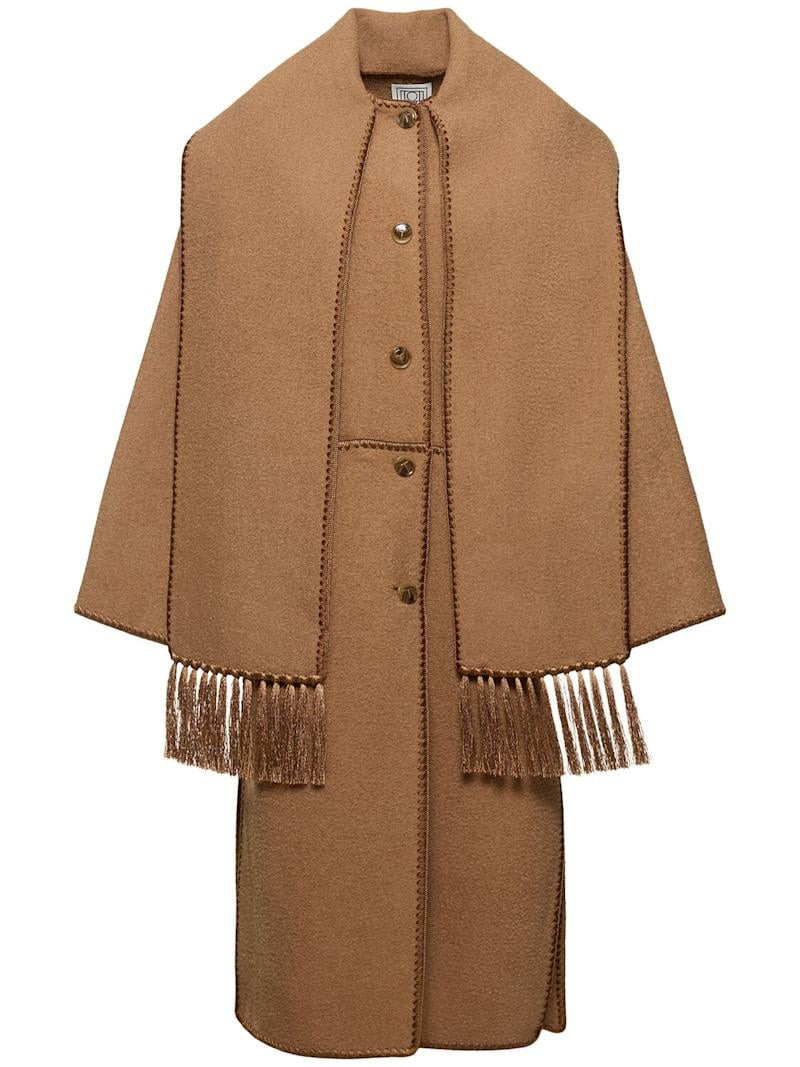 Embroidered scarf wool blend long coat | Luisaviaroma