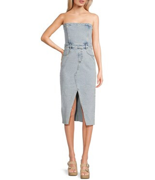 Strapless Denim Slit Midi Dress | Dillard's