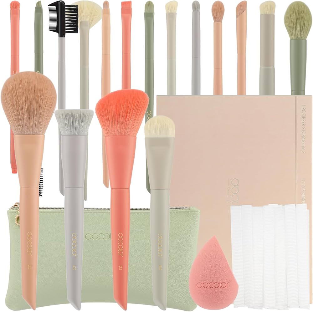 Docolor Makeup Brushes Set 17Pcs Morandi Makeup Brushes with Makeup Bag and Makeup Sponge and Bru... | Amazon (US)