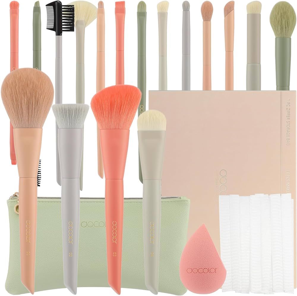 Docolor Makeup Brushes Set 17Pcs Morandi Makeup Brushes with Makeup Bag and Makeup Sponge and Bru... | Amazon (US)
