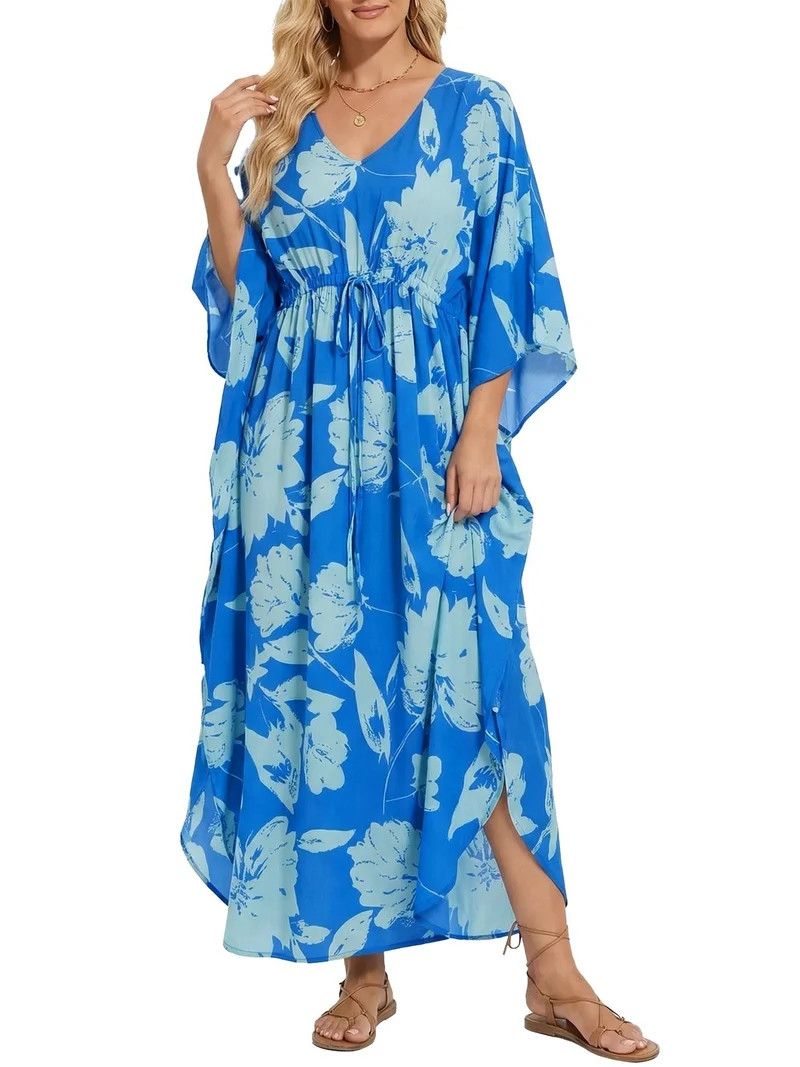 Justay Story Kaftan Dresses for Women Cover up One Size Swimsuit Beach Dresses Blue | Walmart (US)