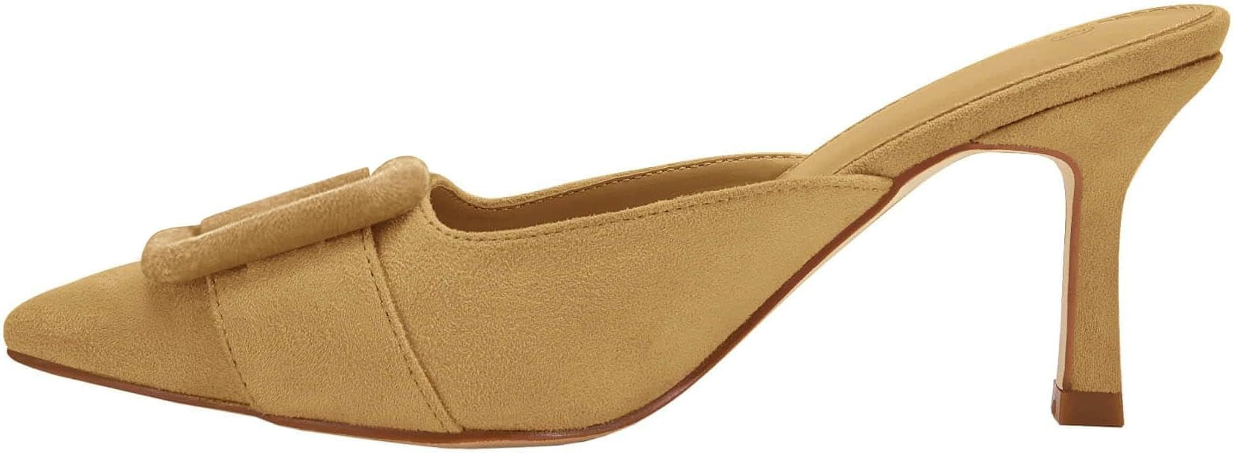 VETASTE Women's Heeled Mules Pointed Toe Suede Buckle Slip On Sandals Kitten Heels Party Wedding ... | Amazon (US)