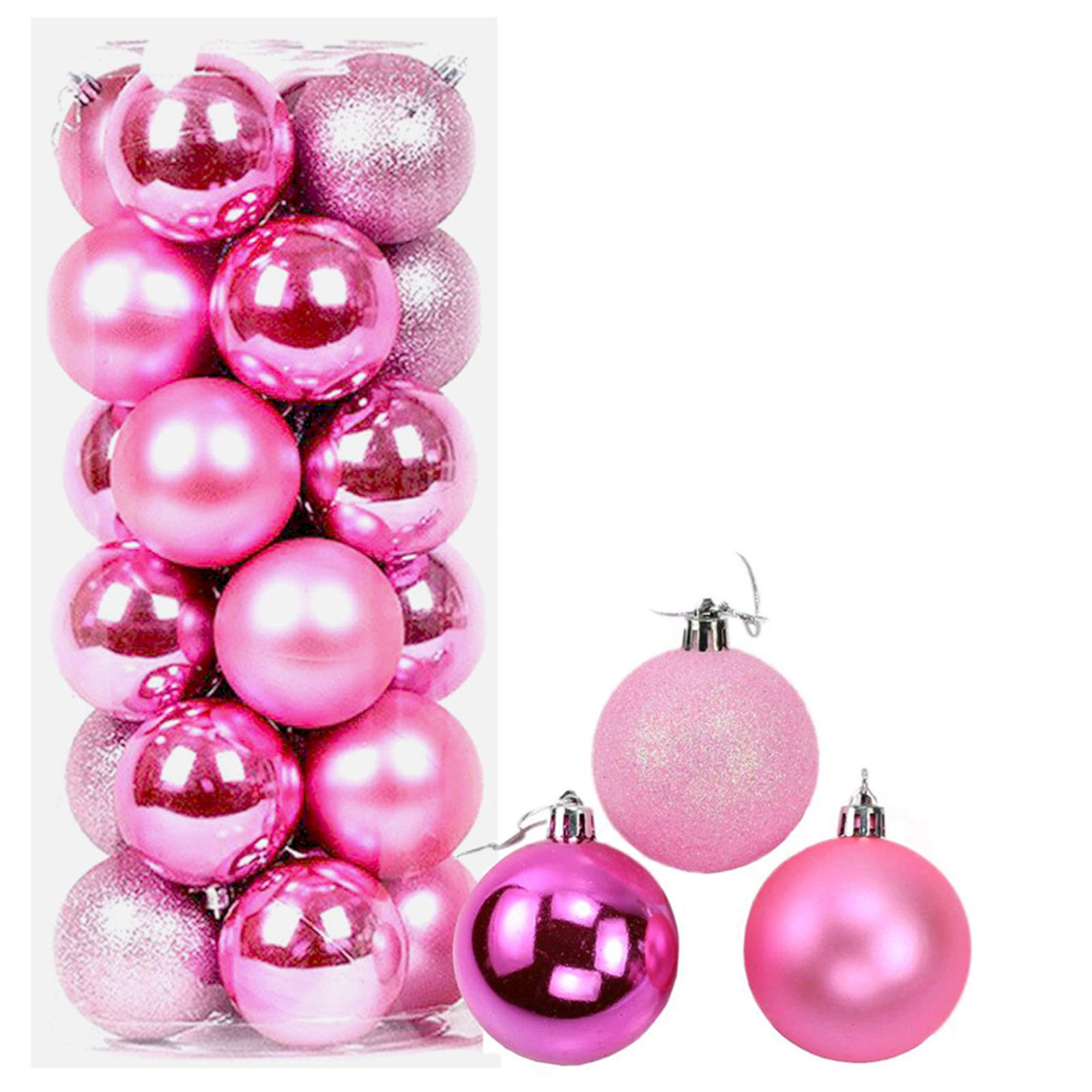24ct Christmas Balls Ornaments, 1.57in (40mm) Shatterproof Decorative Hanging Balls for Xmas Tree, Holiday Wedding Party Decoration Baubles Set with Hang Rope, Pink | Amazon (US)