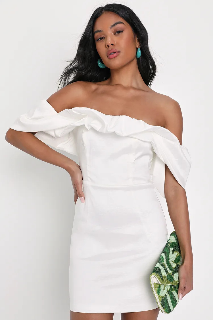 Fanciful Feat White Taffeta Off-the-Shoulder Bodycon Mini Dress | Lulus (US)