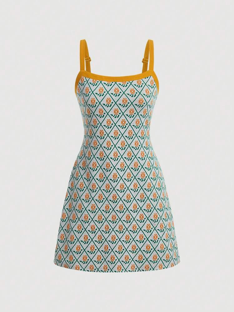 SHEIN MOD Allover Print Contrast Binding Concert Cami Short Dress Without Shirt | SHEIN