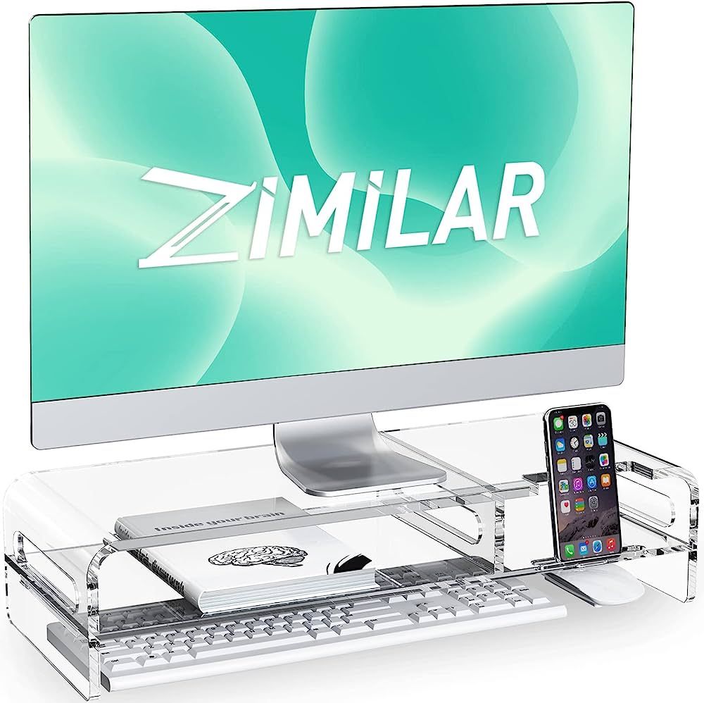 Zimilar Large Acrylic Monitor Stand Riser, 20 inch Acrylic Monitor Stand, 2-Tier Clear Monitor St... | Amazon (US)