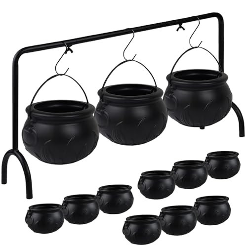 12 PCS Cauldron Halloween Decor, Large and Mini Black Plastic Hanging Cauldrons Serving Set, Spooky Witches Cauldron Desserts Candy Serving Bowls for Table Indoor Home Hocus Pocus Party Decorations | Amazon (US)